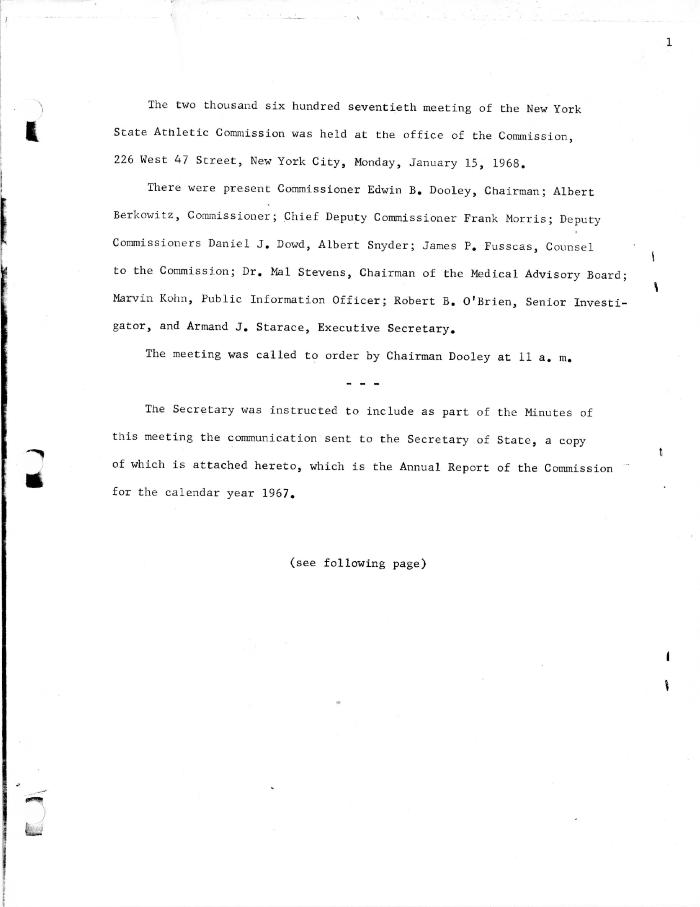 New York State Athletic Commission Minutes, January - May 1968