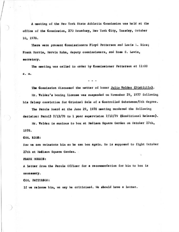 New York State Athletic Commission Minutes, October - November 1978