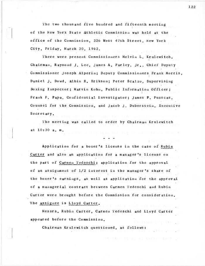 New York State Athletic Commission Minutes, March - July 1962