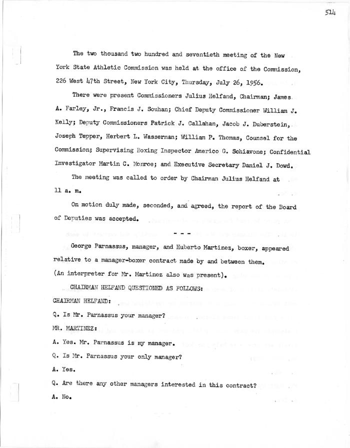 New York State Athletic Commission Minutes, July - October 1956