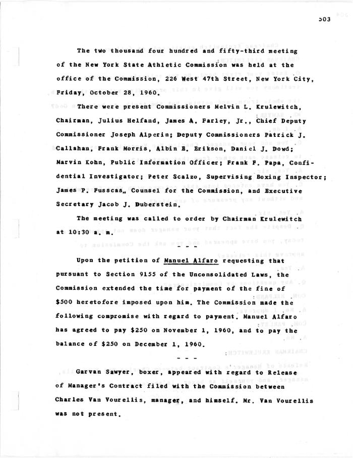 New York State Athletic Commission Minutes, October - December 1960