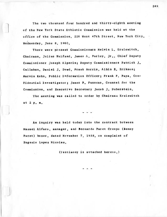 New York State Athletic Commission Minutes, June 1960