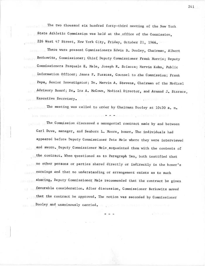 New York State Athletic Commission Minutes, October - December 1966