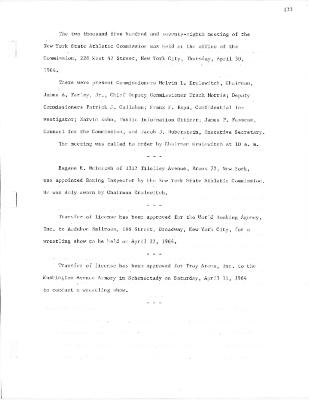 New York State Athletic Commission Minutes, April - August 1964