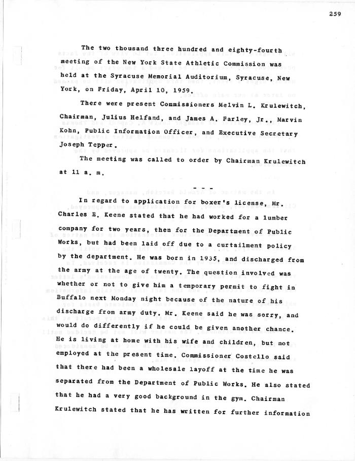 New York State Athletic Commission Minutes, April - May 1959