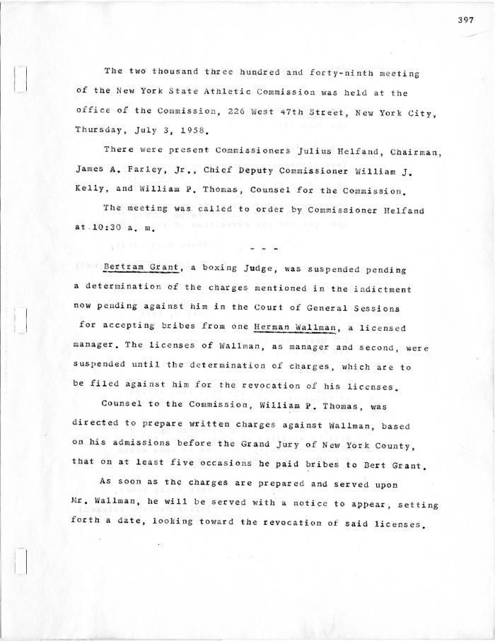 New York State Athletic Commission Minutes, July - September 1958