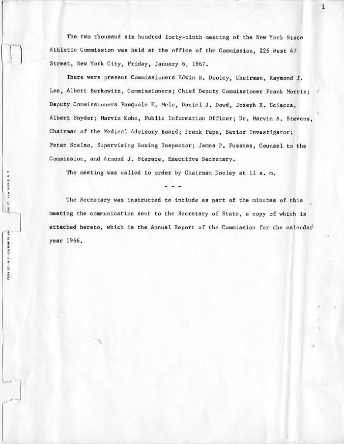 New York State Athletic Commission Minutes, January - March 1967