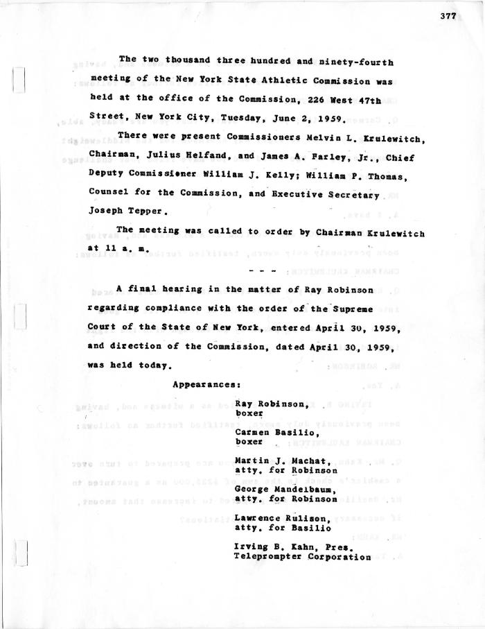 New York State Athletic Commission Minutes, June - August 1959