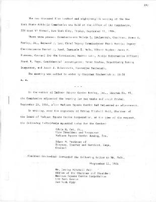 New York State Athletic Commission Minutes, September - December 1964