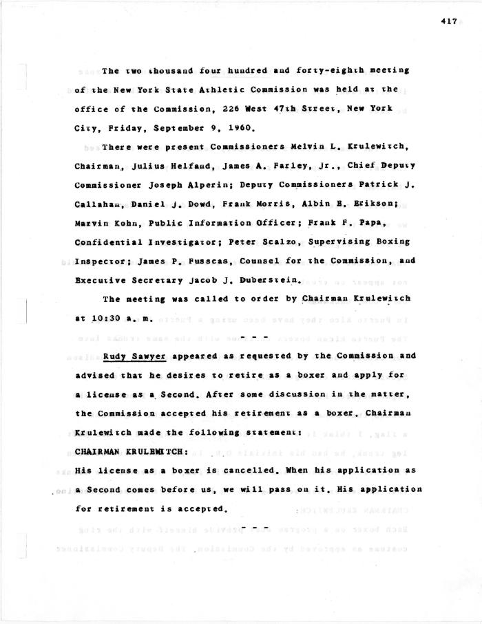 New York State Athletic Commission Minutes, September - October 1960