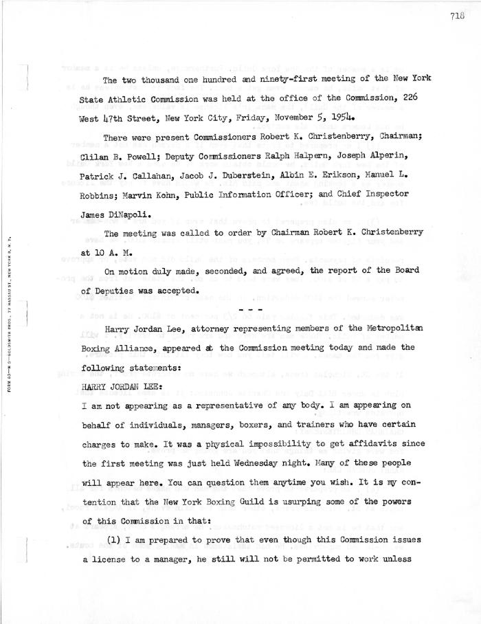 New York State Athletic Commission Minutes, November - December 1954