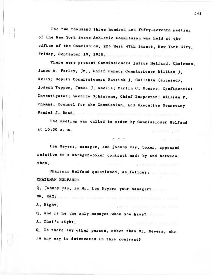 New York State Athletic Commission Minutes, September - October 1958