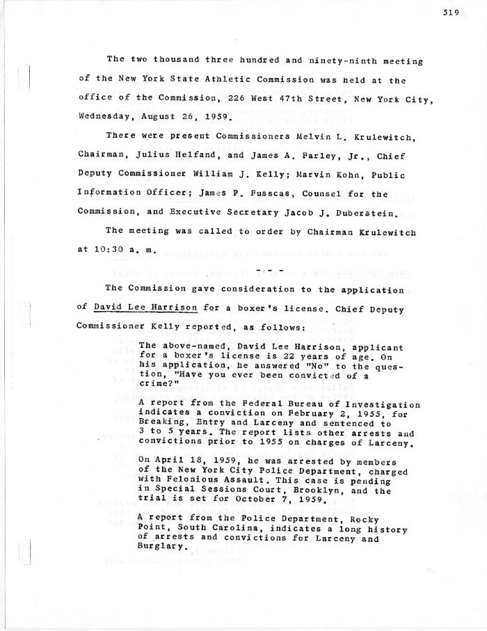 New York State Athletic Commission Minutes August - October 1959