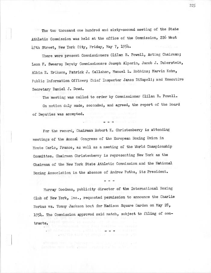 New York State Athletic Commission Minutes, May - June 1954