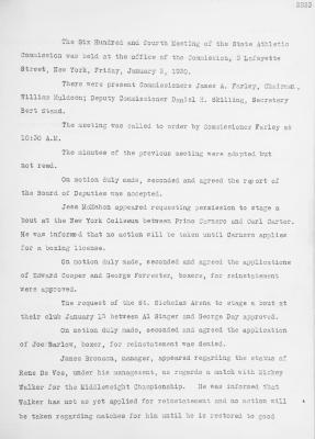 New York State Athletic Commission Minutes, January - April 1930