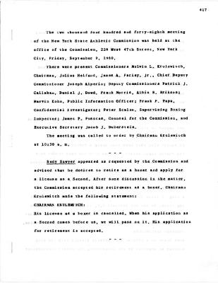 New York State Athletic Commission Minutes, September - October 1960