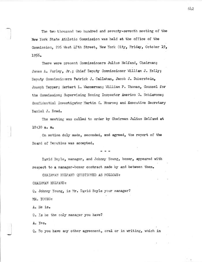 New York State Athletic Commission Minutes, October - December 1956