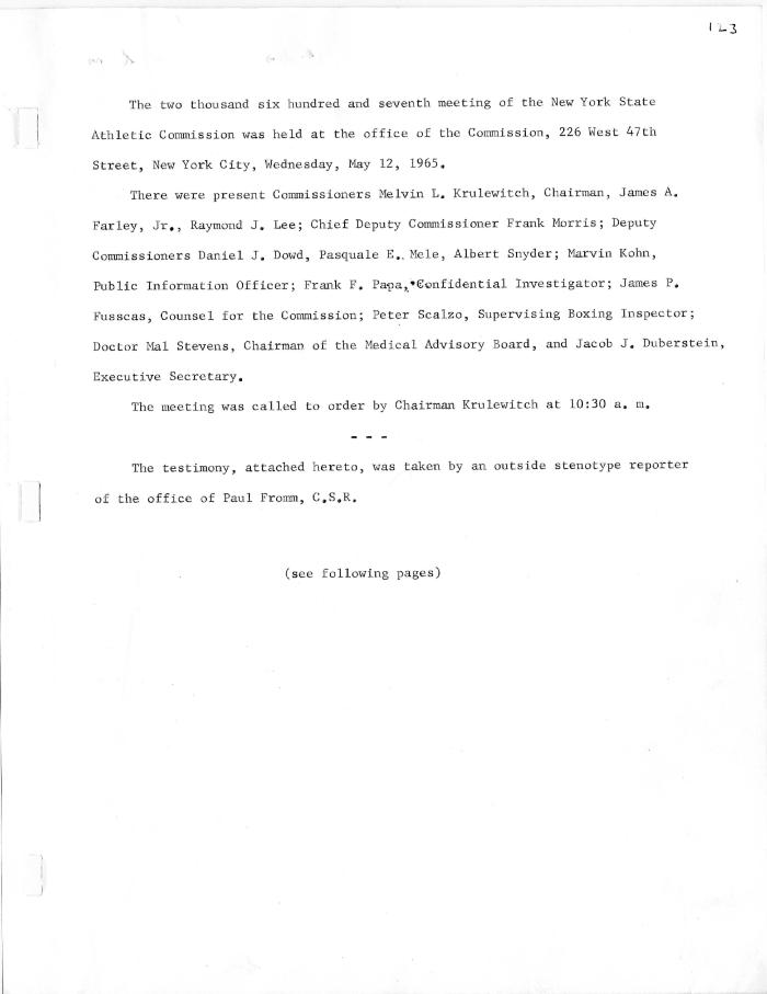 New York State Athletic Commission Minutes, May - December 1965