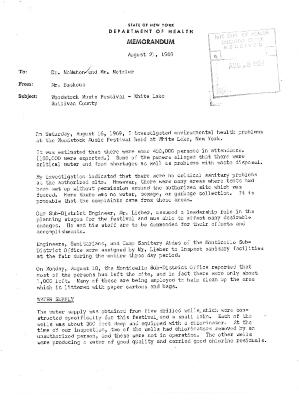 Memorandum of A. A. Baskous' observations at the Woodstock Festival