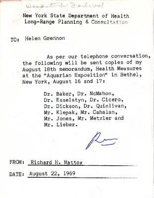 Note from Richard H. Mattox to Helen Grennon