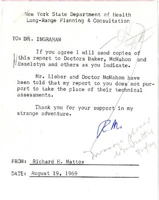 Note from Richard H. Mattox to Dr. Hollis S. Ingraham