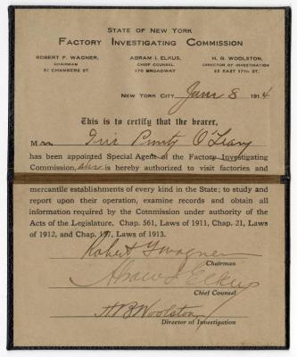 Identification card for Factory Investigating Commission agent