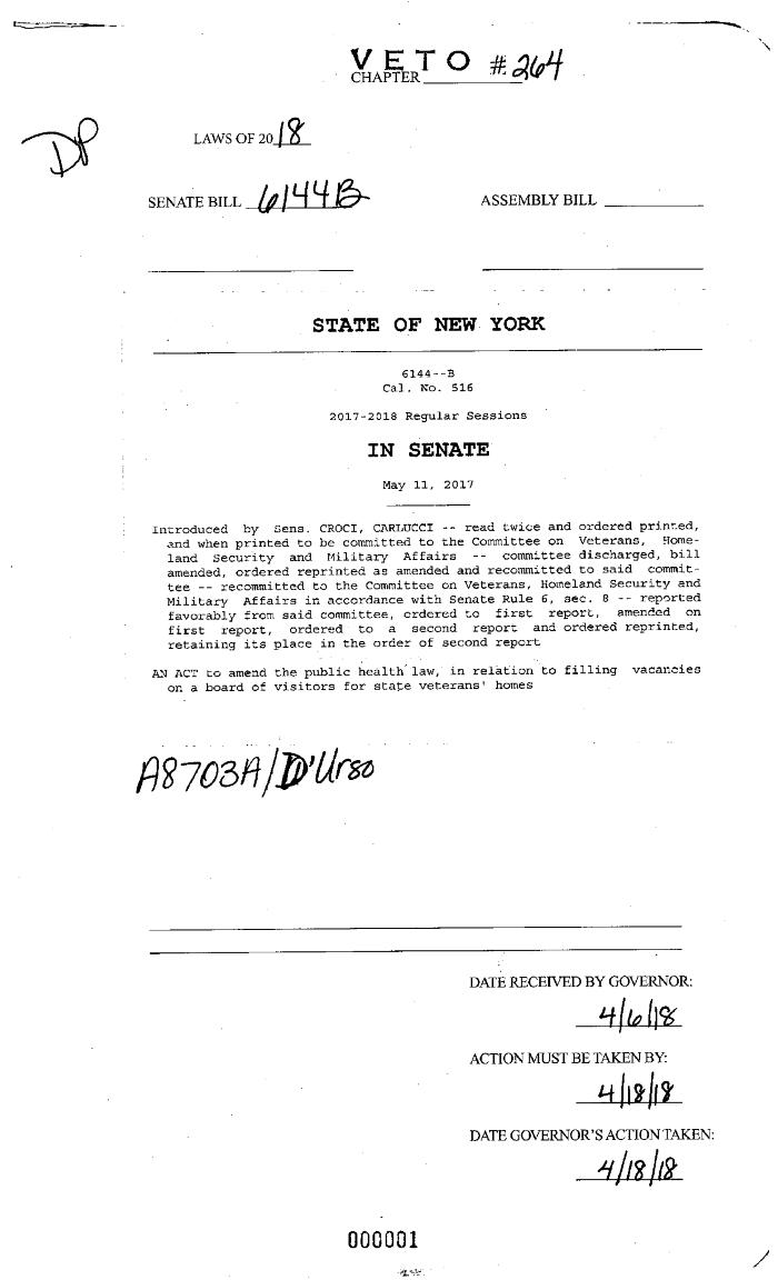 NYS Bill and Veto Jackets: 2018, Veto 264
