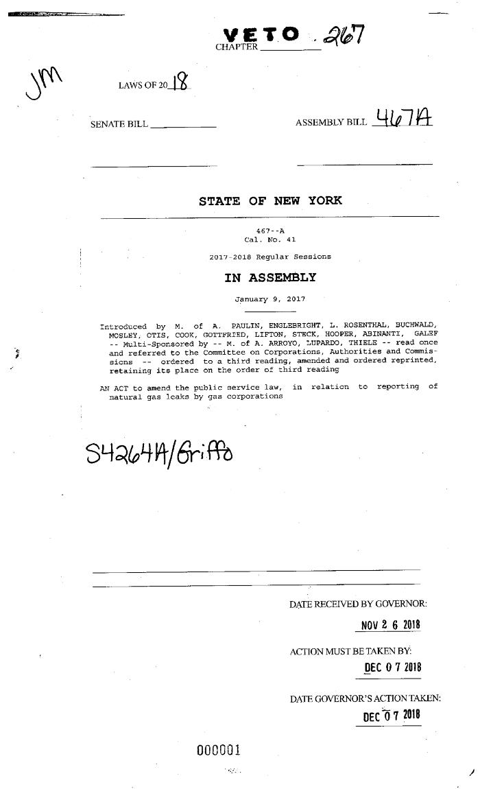 NYS Bill and Veto Jackets: 2018, Veto 267