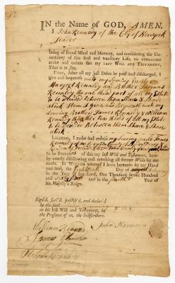 Probated will of John Kennedy, 1767