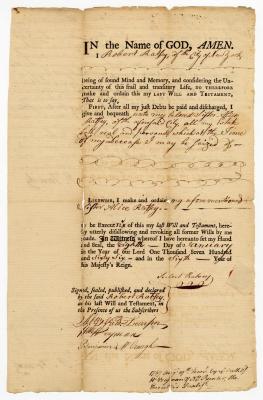 Probated will of Robert Ratsey, 1767