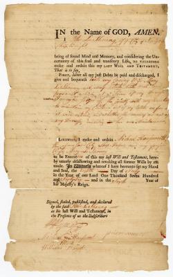 Probated will of Peter LeShoung, 1767