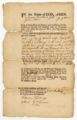 Probated will of Joseph Buckland, 1768