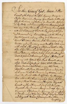 Probated will of Peter Cornell, 1768