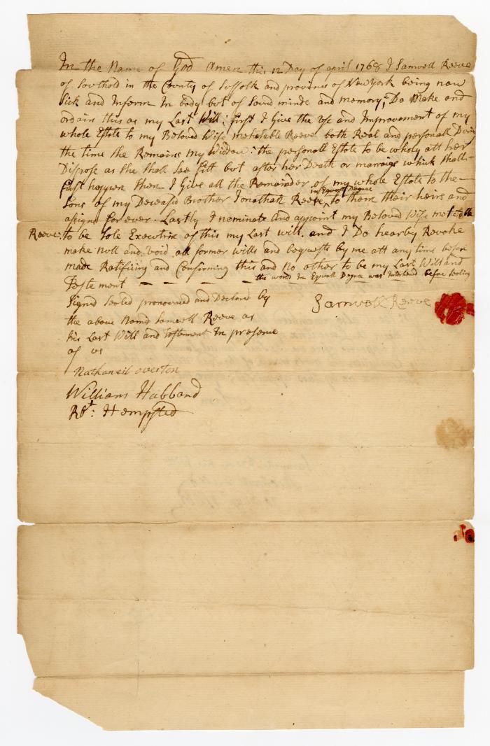 Probated will of Samuel Reeve, 1768