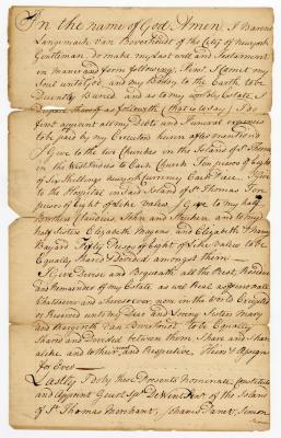 Probated will of Barent Langemach Van Beverhoudt, 1768