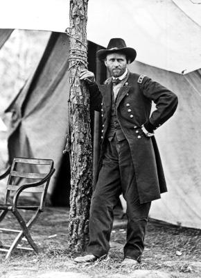 Civil War. General Ulysses S. Grant standing by tree