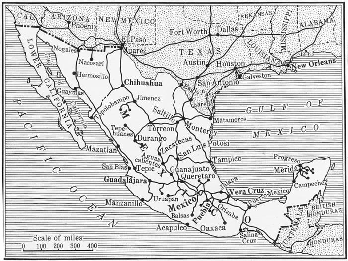 Map of Mexico Showing Principal Railroads.  Prepared by the Visual Instruction Division.  (1928)