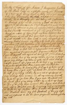 Probated will of Benjamin Kallam, 1769