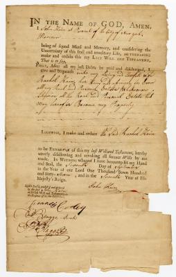 Probated will of John Kain, 1772