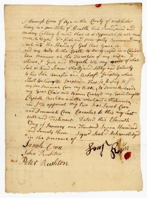 Probated will of Hannes Coon, 1773