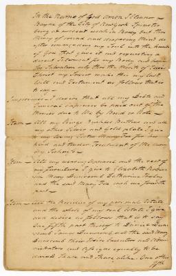 Probated will of Eleanor Bayne, 1773