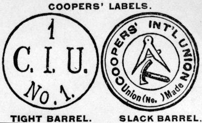 Union Label. Coopers International Union Barrel Labels