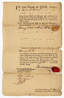 Probated will of Paul Miller Jr., 1773