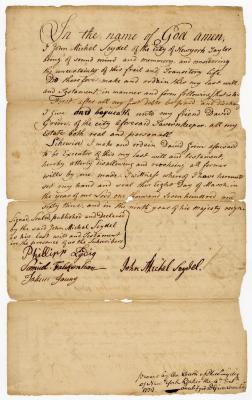 Probated will of John Michel Seydel, 1773