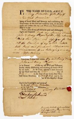 Probated will of Sidney Robertson, 1773