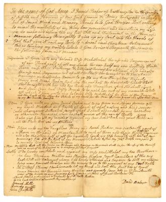 Probated will of David Baker, 1774
