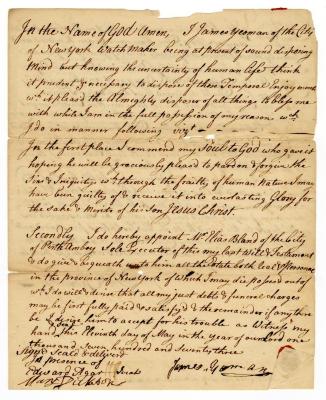 Probated will of James Yeoman, 1773