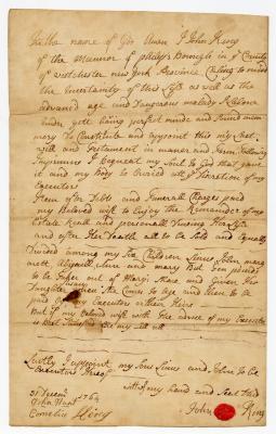 Probated will of John King, 1774