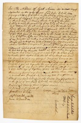 Probated will of George Nickols, 1774