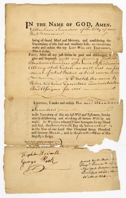 Probated will of Abraham Saunders, 1774